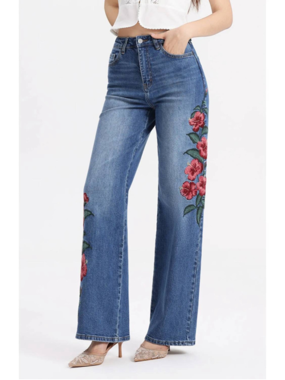 Bayeas - Paris Embroidered High Rise Straight Leg Jeans size 26 stretch